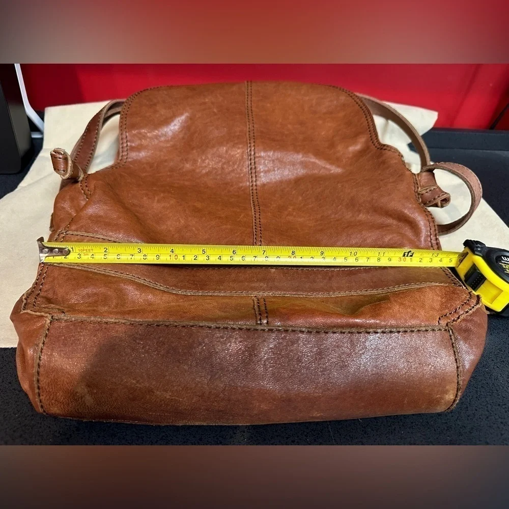 Lucky Brand Brown Italian Leather Shoulder Bag Double Handle Fold Over Closure - Picture 10 of 16
